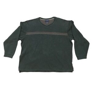 Club Room Men's Sweater Green Size Large L Pullover V-neck Solid Striped Chest